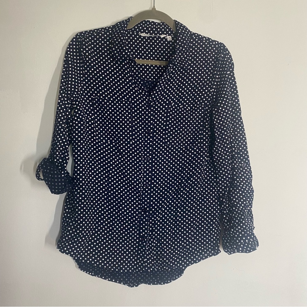 Emily Daniels Navy Polka Dot Blouse (Size M)
